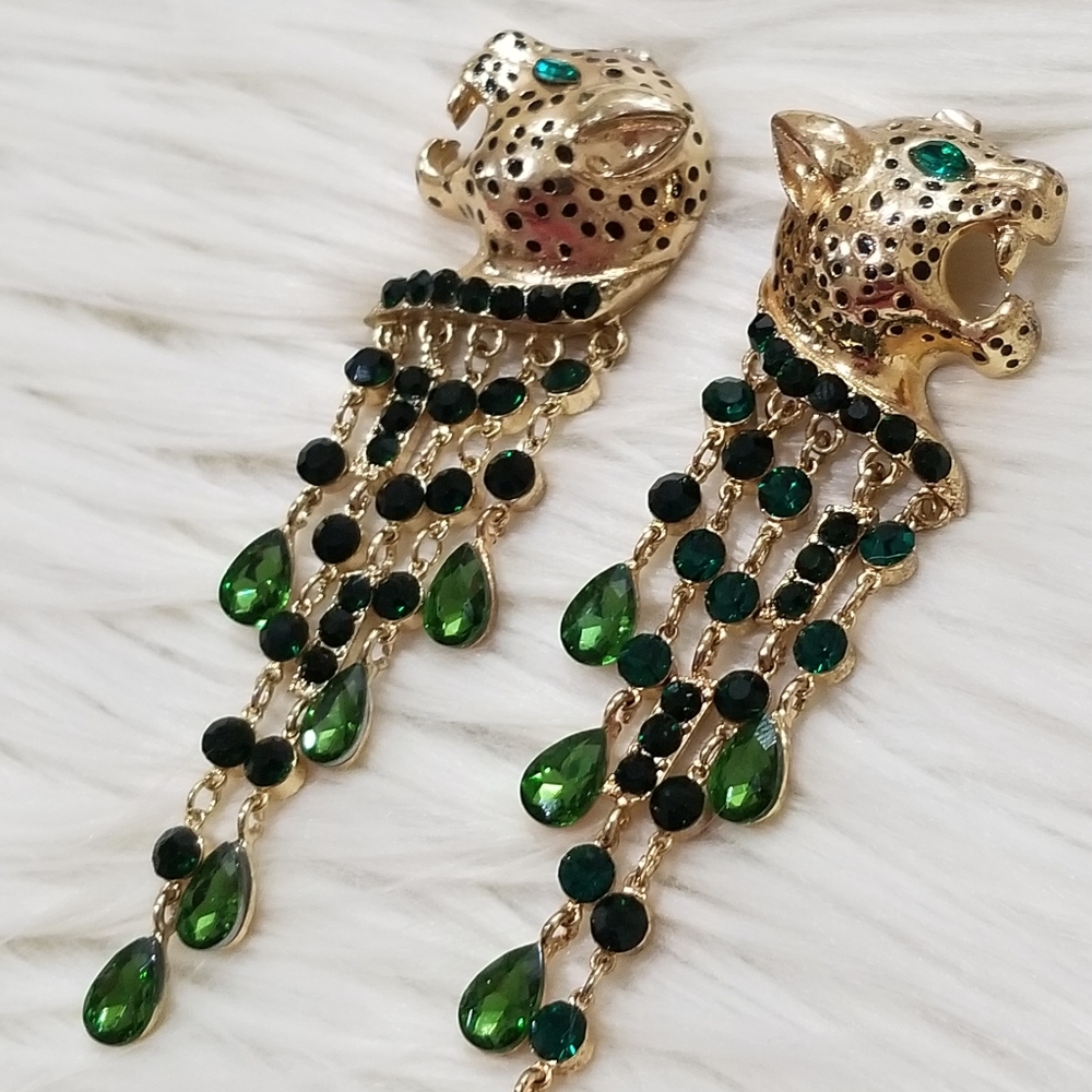 Vintage phanther emerald statement earrings